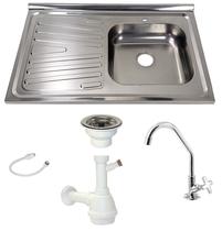 Pia Inox Fabrinox PSD800D 80x52cm, cuba direita, kit completo