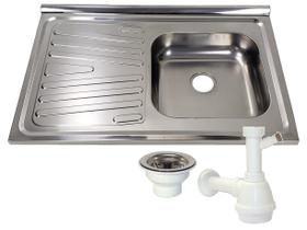 Pia Inox Fabrinox PSD800D 80x52cm, cuba direita, válvula e sifão