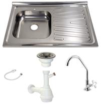 Pia Inox Fabrinox PSD800E 80x52cm, cuba esquerda, kit completo