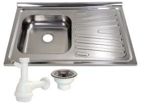 Pia Inox Fabrinox PSD800E 80x52cm, cuba esquerda, válvula e sifão