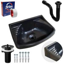 Pia Lavatório 4,8L Preta + Sifão Sanfonado + Veda Rosca Pia Lavatório 4,8L Preta + Sifão Sanfonado + Veda Rosca