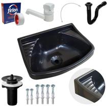 Pia Lavatório 4,8L Preta + Sifão + Torneira Preta + Engate Pia Lavatório 4,8L Preta + Sifão + Torneira Preta + Engate