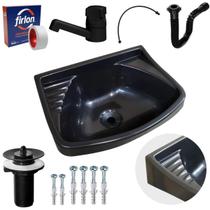 Pia Lavatório 4,8L Preta + Sifão + Torneira Preta + Engate Pia Lavatório 4,8L Preta + Sifão + Torneira Preta + Engate