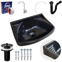 Pia Lavatório 4,8L Preta + Sifão + Torneira Preta + Engate Pia Lavatório 4,8L Preta + Sifão + Torneira Preta + Engate