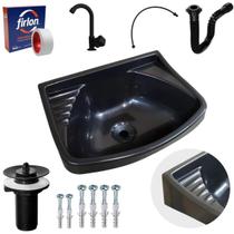 Pia Lavatório 4,8L Preta + Sifão + Torneira Pretea + Engate Pia Lavatório 4,8L Preta + Sifão + Torneira Pretea + Engate