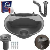Pia Lavatório 4L Cinza + Sifão Sanfonado Cinza + Veda Rosca