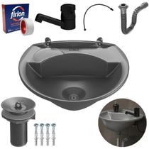 Pia Lavatório 4L Cinza + Sifão Sanfonado + Torneira + Engate