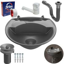 Pia Lavatório 4L Cinza + Sifão Sanfonado + Torneira + Engate Pia Lavatório 4L Cinza + Sifão Sanfonado + Torneira + Engate