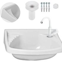Pia Lavatório Banheiro 4,8L + Torneira Bica Móvel Branca Pia Lavatório Banheiro 4,8L + Torneira Bica Móvel Branca