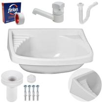 Pia Lavatório Banheiro 4,8L + Torneira Branca + Sifão Pia Lavatório Banheiro 4,8L + Torneira Branca + Sifão