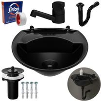 Pia Lavatório Banheiro 4L + Torneira Preta + Sifão Universal Pia Lavatório Banheiro 4L + Torneira Preta + Sifão Universal