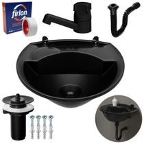 Pia Lavatório Banheiro 4L + Torneira Preta + Sifão Universal Pia Lavatório Banheiro 4L + Torneira Preta + Sifão Universal
