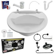 Pia Lavatório Banheiro Plástico 4L Branca + Kit Banheiro Pia Lavatório Banheiro Plástico 4L Branca + Kit Banheiro