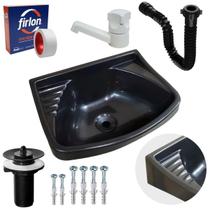 Pia Lavatório Plástico 4,8L Preta + Sifão + Torneira Branca Pia Lavatório Plástico 4,8L Preta + Sifão + Torneira Branca
