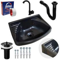 Pia Lavatório Plástico 4,8L Preta + Sifão + Torneira Preto Pia Lavatório Plástico 4,8L Preta + Sifão + Torneira Preto