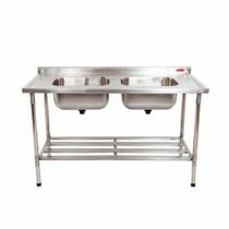 Pia Mesa com 2 Cubas Cozinha Industrial em Inox 2 Metros - Imeca Pia Mesa com 2 Cubas Cozinha Industrial em Inox 2 Metros - Imeca