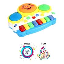 Piano de Brinquedo Educativo Com Som e Luz Teclado Tambor Musical Colorido