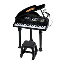 Piano De Cauda Infantil Preto Com Microfone E Banquinho Original Win Fun Crianças +3 Anos