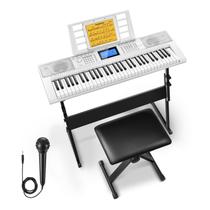 Piano de teclado Donner DEK-610S 61 teclas com suporte, banqueta e microfone branco Piano de teclado Donner DEK-610S 61 teclas com suporte, banqueta e microfone branco