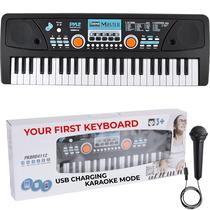 Piano de teclado elétrico PYLE de 49 teclas com teclado de bateria e microfone - preto