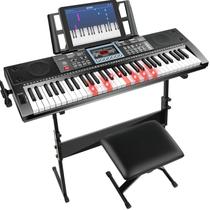 Piano de Teclado VEIYOUMO 61 Teclas com Banco e Teclas Iluminadas