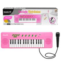 Piano Eletrônico Infantil Rosa 32 Teclas com Microfone e Ritmos para Brincar e Cantar