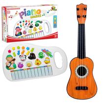 Piano Fazendinha Musical Infantil Animais + Mini Violão 4 Cordas 28cm Feito Em Plástico Art Brink