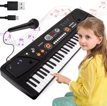 Piano Infantil SANMERSEN com Microfone - 61 Teclas, MP3, LED - Para Crianças de 3 a 12 Anos