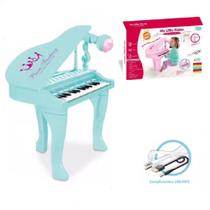 PIANO INFANTIL TECLADO ELETRONICO MUSICAL SINFONIA COM MICROFONE KARAOKE LUZES MP3 Azul