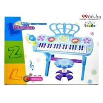 Piano infantil teclado musical com banqueta sinfonia microfone eletronico com luzes azul meninos - MAKEDA