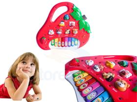 Piano Teclado Infantil Bebê Bichos Morango Vermelho - King toys