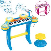 Piano Teclado Infantil com Microfone Brinquedo Musical Instrumento com Luz e Som Piano Teclado Infantil com Microfone Brinquedo Musical Instrumento com Luz e Som