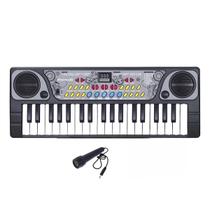 Piano Teclado Infantil Microfone Musical Preto Pilhas DM