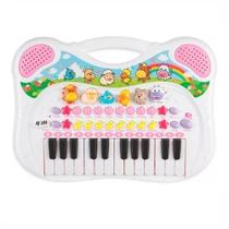 Piano Teclado Musica Infantil Animal Rosa Eletrônico Criança - Braskit