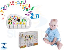 Piano Teclado Musical Bichos Infantil Sons Eletrônico Branco