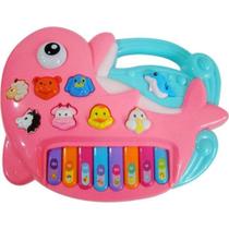 Piano Teclado Musical Golfinho Infantil Som Eletronicos Rosa - toys