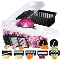 Picador de vegetais Ourokhome 14 em 1 cortador de mandolina preto Picador de vegetais Ourokhome 14 em 1 cortador de mandolina preto