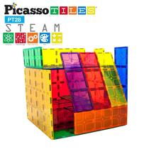 PicassoTiles 28 Peça 12"x9", 12"x3", 9"x3" Grande Estabilizador Base de bloco de construção 28pc Jumbo XL Placa Fundação Kit Magnetic Building Blocks Magnet Tiles Educational Construction Stacking STEM Toy Set