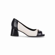 PICCADILLY MAXI - Sapato Adriana Salto Médio Off White com Preto