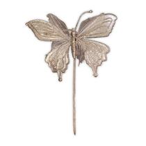 Pick Decorativo Natal Borboleta Champanhe 17cm - 1 Unidade
