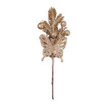Pick Decorativo Natal Folhas Borboleta Champanhe 23cm - 1 Un