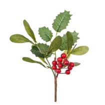 Pick haste de berries e folhagens 21cm Verde e Vermelho
