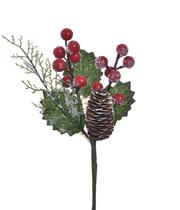 PICK NATALINO DECORATIVO COM PINHAS E BERRIES VERDE 24cm - Grillo