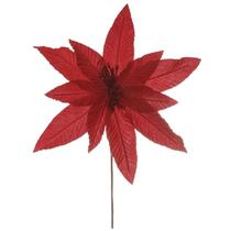 Pick natalino Flor Bico de Papagaio aveludado vermelho com glitter 34 cm - D&A