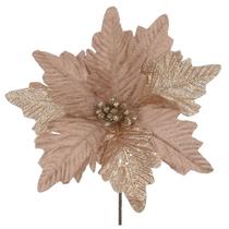 Pick natalino Flor Bico de Papagaio dourado claro com glitter 15 cm