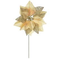 Pick natalino Flor Bico de Papagaio dourado com glitter 20 cm