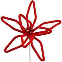 Pick natalino Flor Poinsétia Bico de Papagaio aramado vermelho Grillo 20 cm