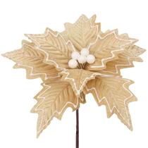 Pick natalino Flor Poinsétia Bico de Papagaio nude champanhe com branco Grillo 20 cm