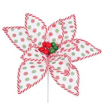 Pick natalino Flor Poinsétia Bico de Papagaio poá vermelho e verde Grillo 54 cm