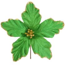 Pick natalino Flor Poinsétia Bico de Papagaio verde com glitter champanhe dourado 17 cm Pick natalino Flor Poinsétia Bico de Papagaio verde com glitter champanhe dourado 17 cm